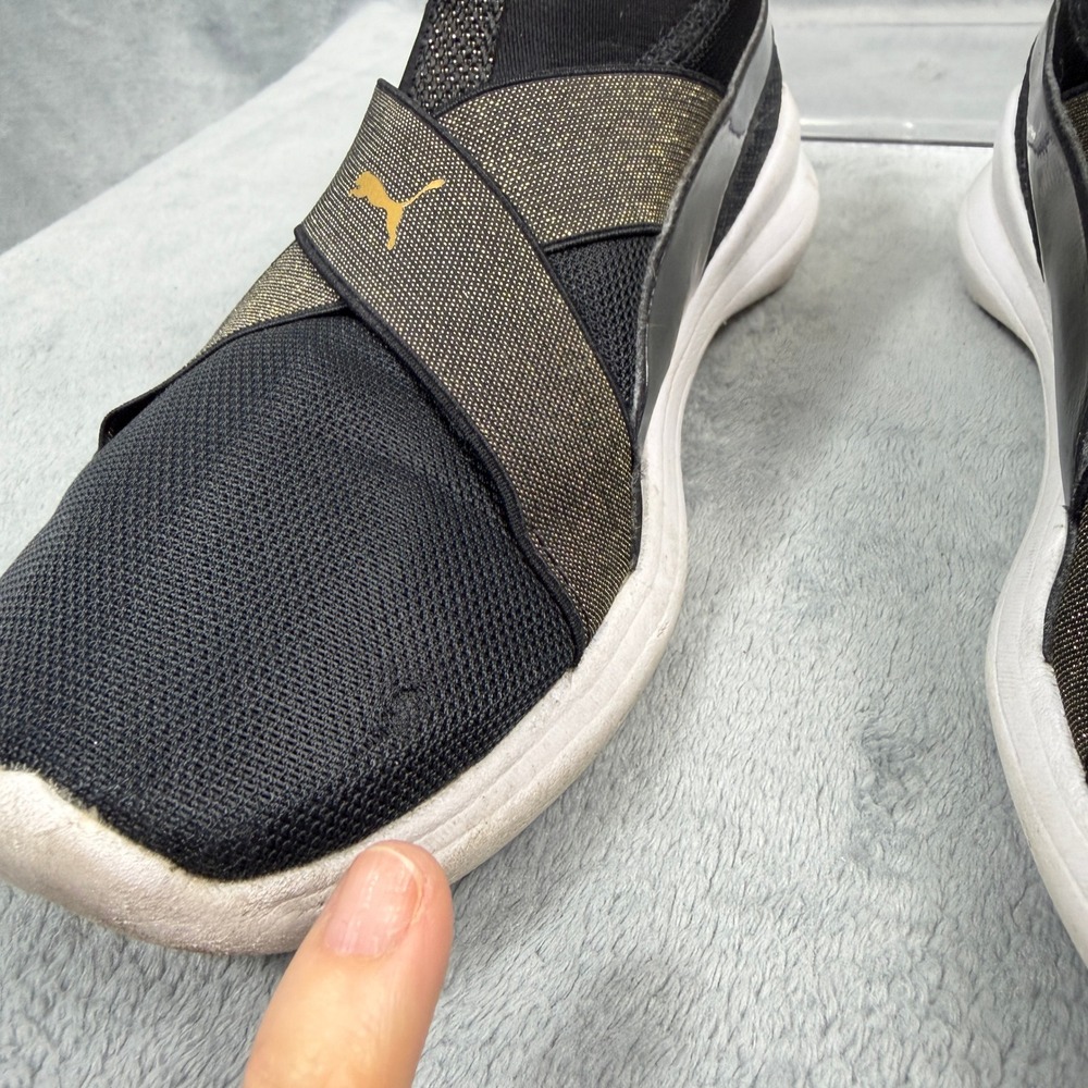 Puma Womens 8.5 Black Gold SoftFoam Slip On Sneaker 191252-02 Athleisure McBling - Picture 2 of 11